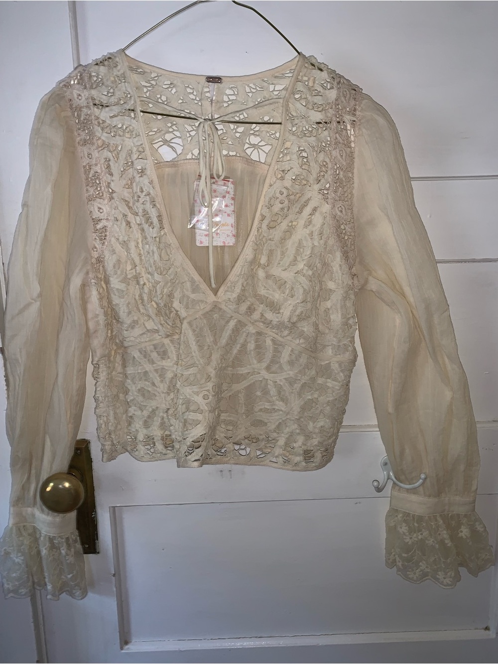 Boho Lace V-Neck Tie-Back Blouse